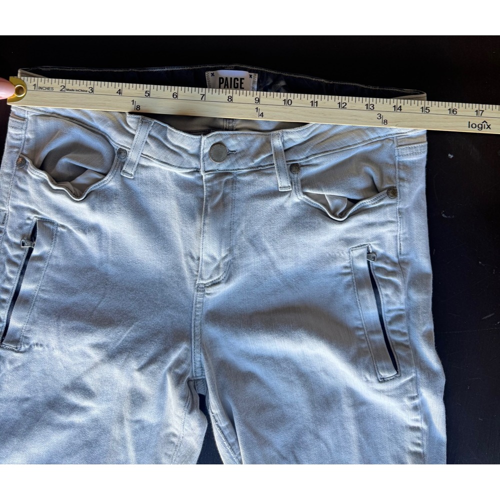 PAIGE Marley Moto Skinny Jeans Light Gray Zipper Ankle Stretch Denim Size 27 - Picture 3 of 6